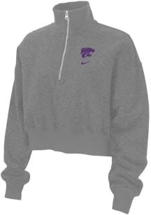 Nike K-State Wildcats Womens Grey Cropped Phoenix Fleece Qtr Zip