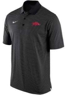 Nike Arkansas Razorbacks Mens Black Primary Logo Stadium Stripe Short Sleeve Polo