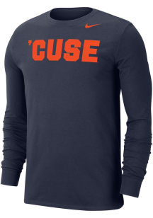 Nike Syracuse Orange Navy Blue Wordmark DriFit Cotton Long Sleeve T Shirt