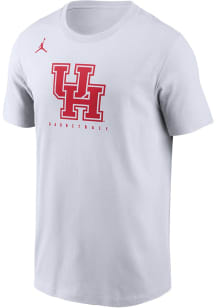 Nike Houston Cougars White Basketball Jordan Primary Team Logo Dri Fit Cotton SS Short Sleeve T Sh..