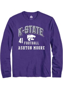 Ashton Moore K-State Wildcats Purple Football NIL Arch Logo Long Sleeve Player T Shirt