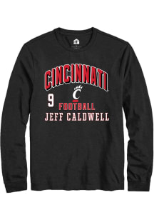 Jeff Caldwell Cincinnati Bearcats Black Football NIL Arch Logo Long Sleeve Player T Shirt