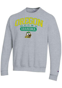 Champion Oregon Ducks Mens Grey Pill Box Grandma Powerblend Long Sleeve Crew Sweatshirt