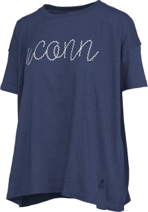 Pressbox UConn Huskies Womens Navy Blue Swirl Script Short Sleeve T-Shirt