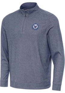 Antigua Navy Mens Navy Blue Subtle Long Sleeve Qtr Zip Pullover