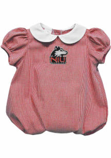 Vive La Fete Northern Illinois Huskies Baby Red Gingham Collar Short Sleeve One Piece