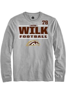 Jacob Wilk Western Michigan Broncos Grey Football NIL Stacked Box Long Sleeve Player T Shirt