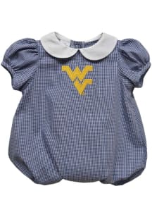 Vive La Fete West Virginia Mountaineers Baby Navy Blue Gingham Collar Short Sleeve One Piece