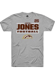 Justin Jones Western Michigan Broncos Grey Football NIL Stacked Box Short Sleeve Player T Shirt