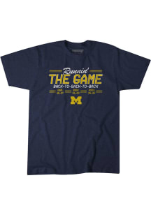 BreakingT Michigan Wolverines Blue Back To Back To Back Football Short Sleeve Fashion T Shirt