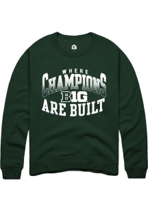 Rally Big Ten Mens Green Champs Arch Long Sleeve Crew Sweatshirt