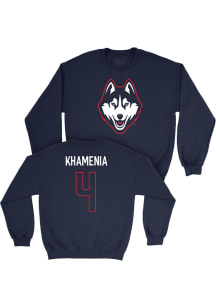 Nikolas Khamenia  Campus Ink UConn Huskies Youth Navy Blue NIL Legacy Long Sleeve Crew Sweatshirt