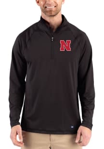 Cutter and Buck Nebraska Cornhuskers Mens Black Prospect Eco Big and Tall Qtr Zip