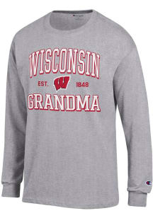 Champion Wisconsin Badgers Grey Est. Date Grandma Jersey Long Sleeve T Shirt