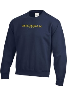 Michigan Wolverines Mens Navy Blue Embroidered Dad Long Sleeve Crew Sweatshirt