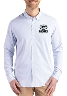 Cutter and Buck Green Bay Packers Mens Light Blue Mono Confidence Pinstripe Long Sleeve Dress Shir..