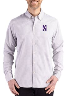 Cutter and Buck Northwestern Wildcats Mens Purple Gingham LS Woven Long Sleeve Dress Shirt
