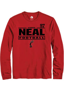 Kamron Neal Cincinnati Bearcats Red Football NIL Stacked Box Long Sleeve Player T Shirt