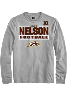 Egypt Nelson Western Michigan Broncos Grey Football NIL Stacked Box Long Sleeve Player T Shirt