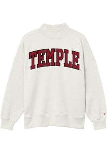 Temple Owls Womens Oatmeal Diana Mock Neck Crew Sweatshirt