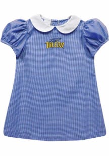 Vive La Fete Toledo Rockets Toddler Girls Navy Blue Gingham Collar Short Sleeve Dress