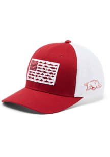 Columbia Arkansas Razorbacks Mens Red PFG Mesh Fish Flag Flex Hat