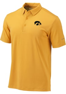Columbia Iowa Hawkeyes Mens Gold Heat Seal Omni-Wick Drive Short Sleeve Polo