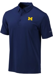 Columbia Michigan Wolverines Mens Blue Heat Seal Omni-Wick Drive Short Sleeve Polo