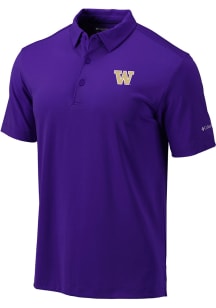 Columbia Washington Huskies Mens Purple Heat Seal Omni-Wick Drive Short Sleeve Polo
