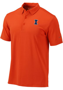 Columbia Illinois Fighting Illini Mens Orange Heat Seal Omni-Wick Drive Short Sleeve Polo