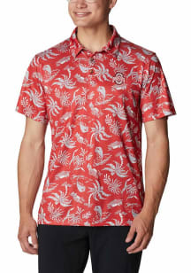 Columbia Ohio State Buckeyes Mens Red Super Terminal Tackle Short Sleeve Polo