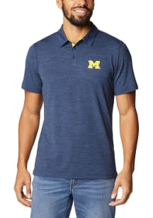 Columbia Michigan Wolverines Mens Blue Tech Trail Short Sleeve Polo