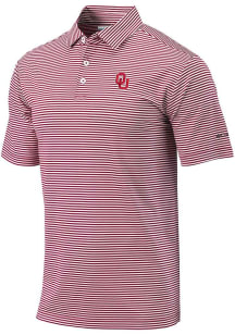 Columbia Oklahoma Sooners Mens Crimson Club Invite Stripe Short Sleeve Polo