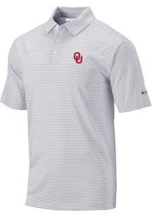 Columbia Oklahoma Sooners Mens Grey Club Invite Stripe Short Sleeve Polo
