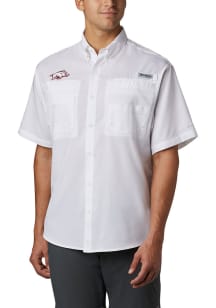 Columbia Arkansas Razorbacks Mens White Tamiami Short Sleeve Dress Shirt