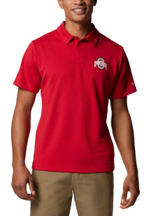 Columbia Ohio State Buckeyes Mens Red Fair Catch Short Sleeve Polo