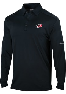 Columbia Carolina Hurricanes Mens Black Heat Seal Omni Wick Pin High Long Sleeve Polo Shirt