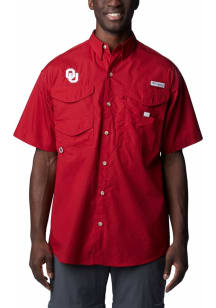 Columbia Oklahoma Sooners Mens Crimson Bonehead Team Short Sleeve Dress Shirt