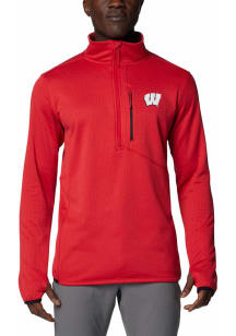 Columbia Wisconsin Badgers Mens Red Park View Long Sleeve Qtr Zip Pullover