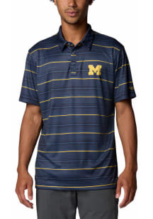 Columbia Michigan Wolverines Mens Blue Super Terminal Stripe Short Sleeve Polo