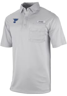 Columbia St Louis Blues Mens Grey Heat Seal Omni Wick Flycaster Short Sleeve Polo