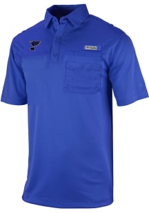 Columbia St Louis Blues Mens Blue Heat Seal Omni Wick Flycaster Short Sleeve Polo
