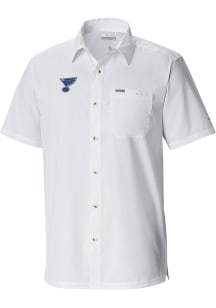 Columbia St Louis Blues Mens White Heat Seal Slack Tide Camp Short Sleeve Dress Shirt