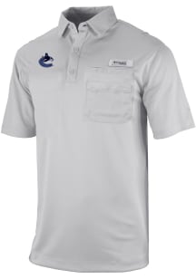 Columbia Vancouver Canucks Mens Grey Heat Seal Omni Wick Flycaster Short Sleeve Polo