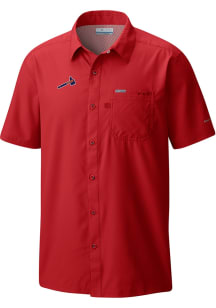 Columbia Atlanta Braves Mens Red Heat Seal Slack Tide Camp Short Sleeve Dress Shirt