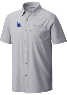 Columbia Los Angeles Dodgers Mens Grey Heat Seal Slack Tide Camp Short Sleeve Dress Shirt