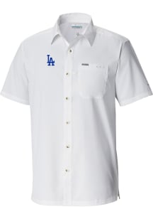 Columbia Los Angeles Dodgers Mens White Heat Seal Slack Tide Camp Short Sleeve Dress Shirt