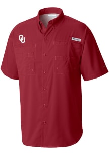 Columbia Oklahoma Sooners Mens Crimson Tamiami Short Sleeve Dress Shirt