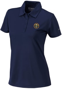 Columbia Denver Nuggets Womens Navy Blue Heat Seal Birdie Polo Short Sleeve Polo Shirt