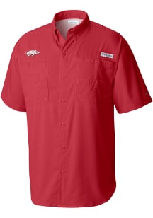 Columbia Arkansas Razorbacks Mens Crimson Tamiami Short Sleeve Dress Shirt